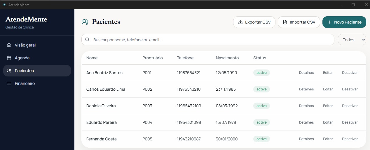 Lista de pacientes com busca e filtros
